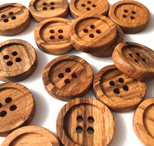 Four Hole Inset Button - 'Striped' Ash Wood  1"