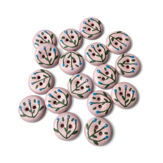 'Dainty Blues' Pink Ceramic Button  3/4"