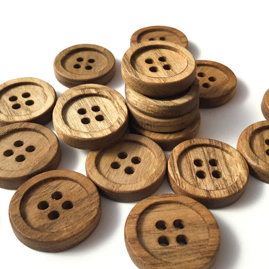 Four Hole Inset Button - Sassafras Wood  1"