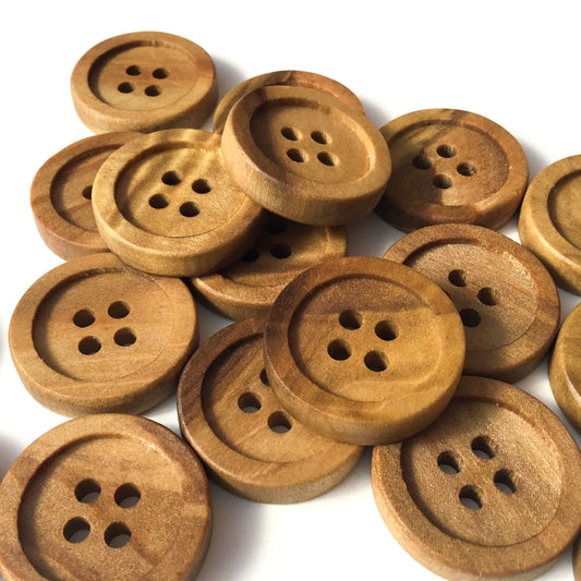 Four Hole Inset Button -'Earth Tone'  Poplar Wood  1"