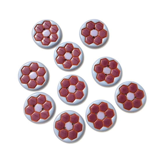 Periwinkle & Burgundy Grandma’s Flower Garden Button  1-1/16”