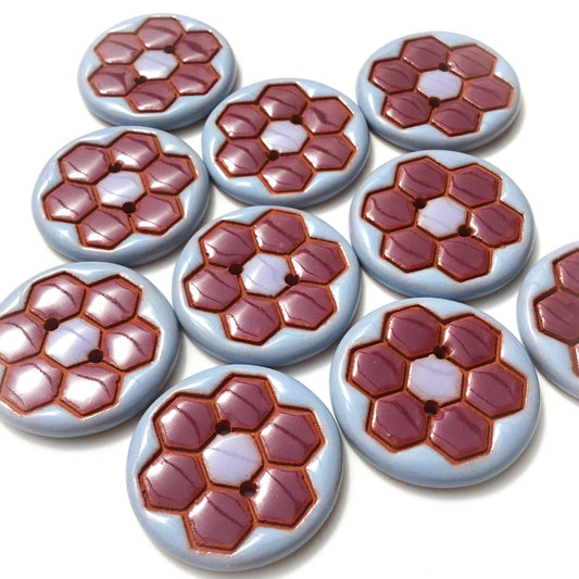 Periwinkle & Burgundy Grandma’s Flower Garden Button  1-1/16”