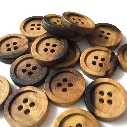Four Hole Inset Button -'Black & Tan'  Poplar Wood  1"