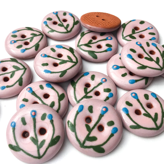 'Dainty Blues' Pink Ceramic Button  3/4"