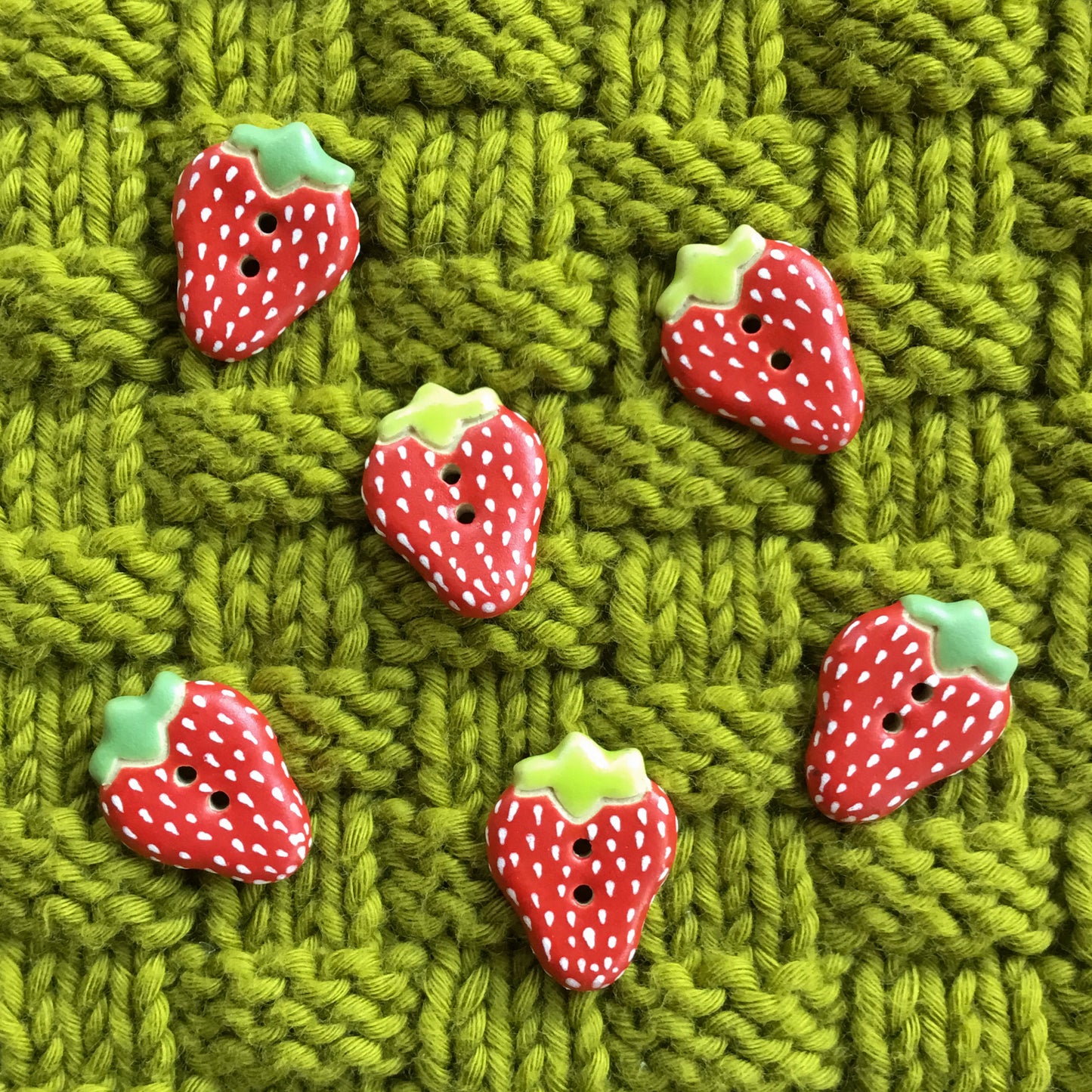Stoneware Strawberry Button  11/16" x 7/8”