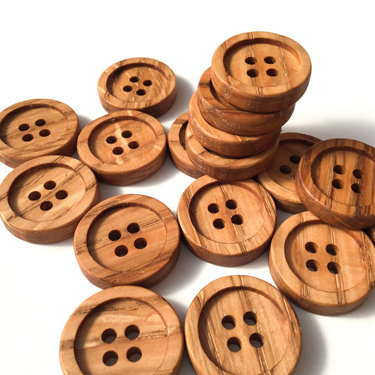 Four Hole Inset Button - Red Oak Wood  1"