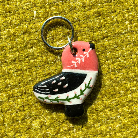 Ceramic Folk Bird Stitch Marker 3/4" x 7/8"