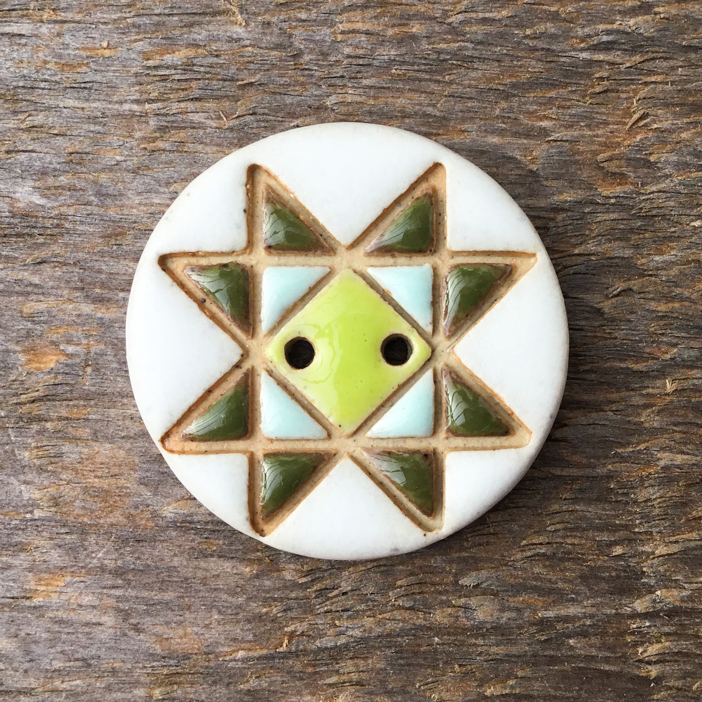 Ohio Star Quilt Block Stoneware Button 1-1/16"