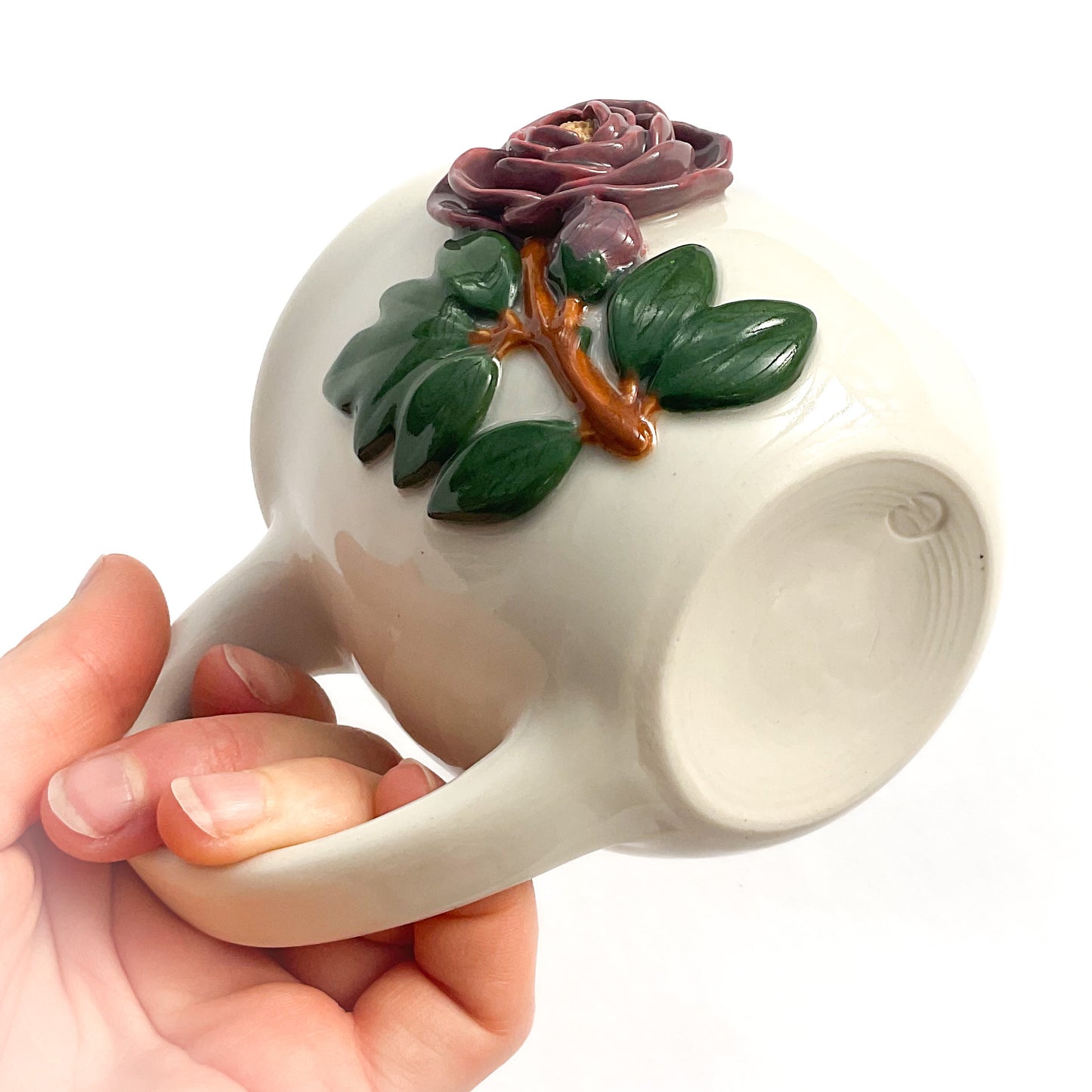 Peony Hand Sculpted Porcelain Mug   12 oz
