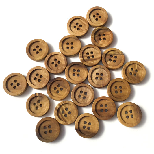 Four Hole Inset Button -'Earth Tone'  Poplar Wood  1"