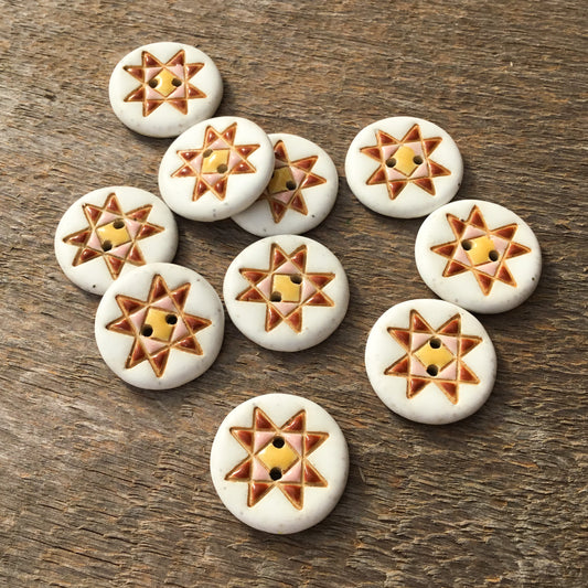 Ohio Star Quilt Block Stoneware Button  ‘Autumn Harvest’  7/8”