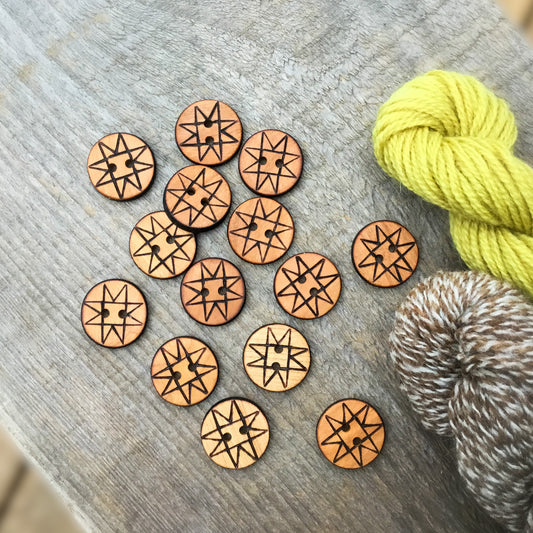 Wood Burned Quilt Star Button on Cherry Wood  1"