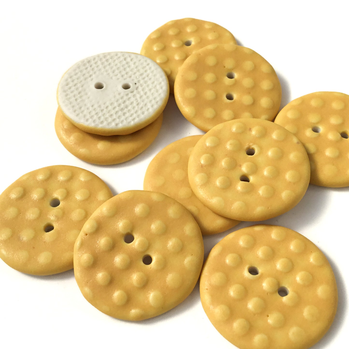 Golden Yellow Polka Dot Porcelain Button  1"