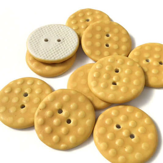Golden Yellow Polka Dot Porcelain Button  1"