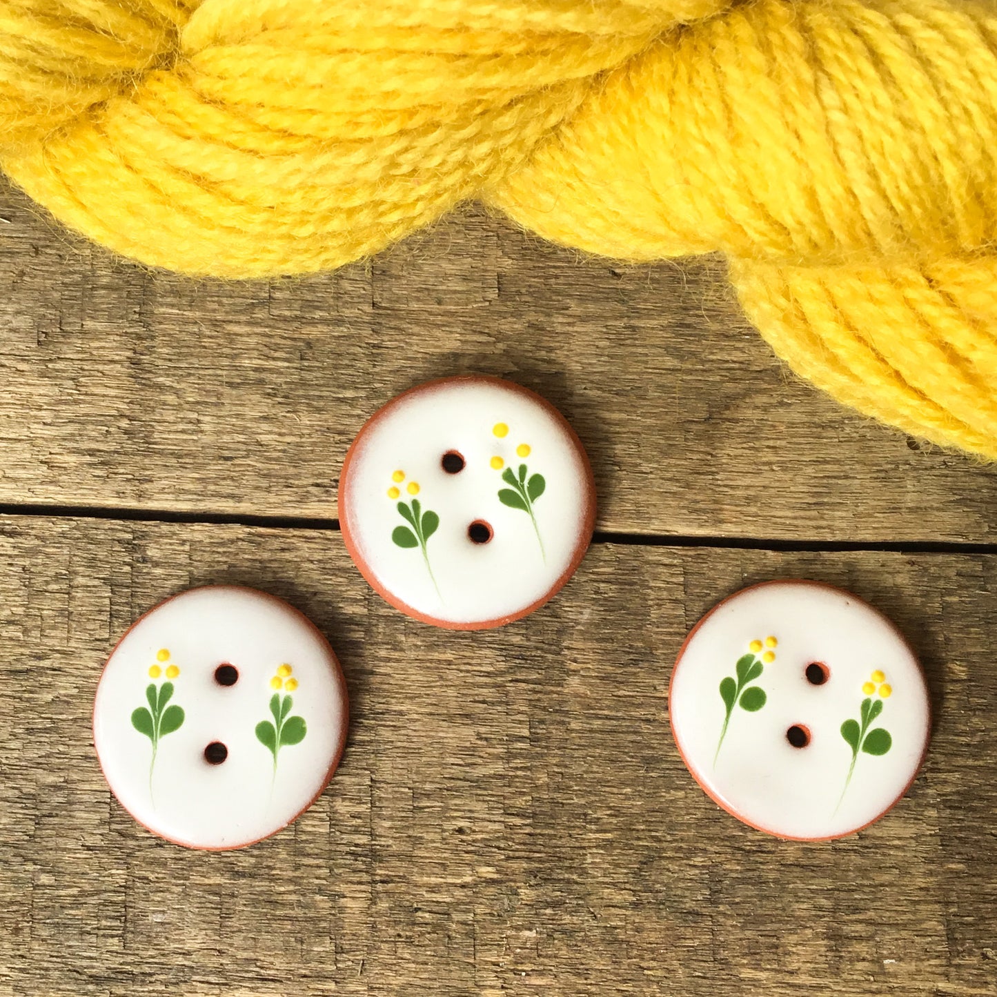 Yellow Sprig Ceramic Buttons  1-1/16”