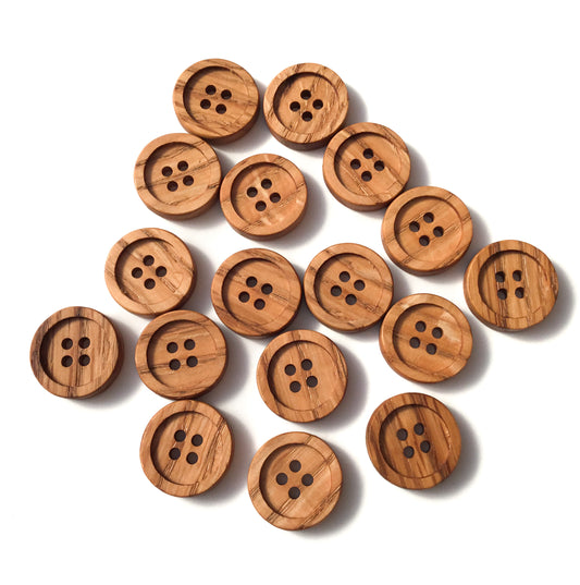 Four Hole Inset Button - Red Oak Wood  1"