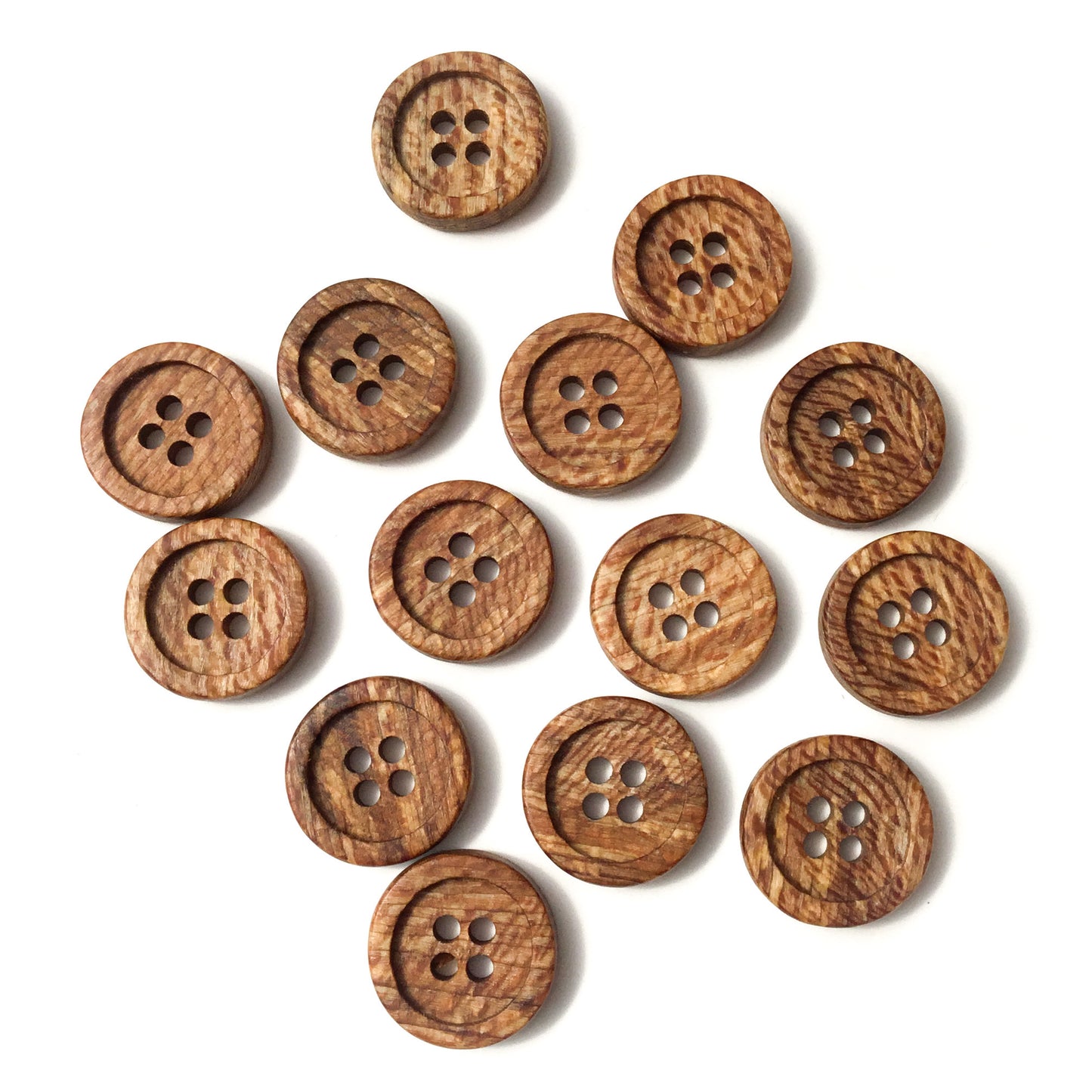 Four Hole Inset Button - 'Cinnamon & Cream' Sycamore Wood  7/8"