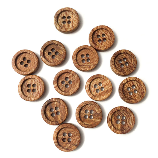 Four Hole Inset Button - 'Cinnamon & Cream' Sycamore Wood  7/8"