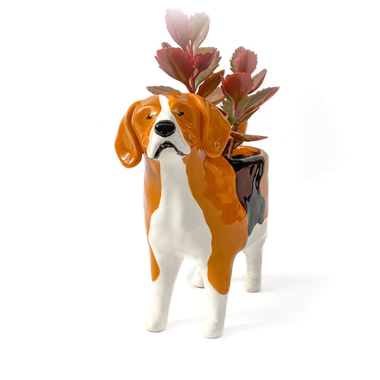 Beagle Dog Planter - Ceramic Dog Plant Pot