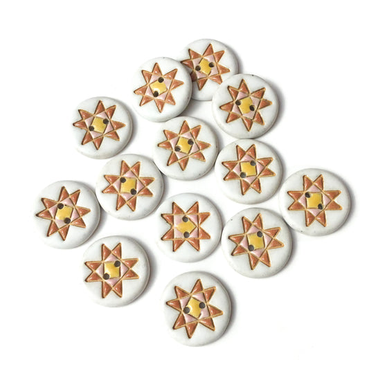 Ohio Star Quilt Block Stoneware Button  ‘Earthy Sweet’  7/8”