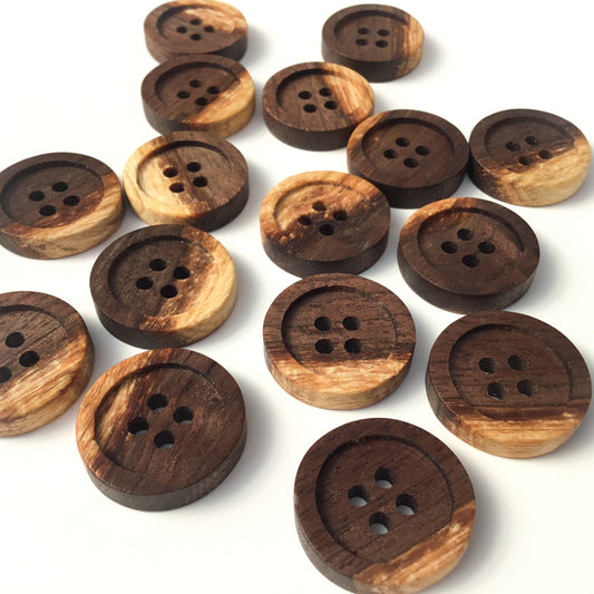 Four Hole Inset Button - 'Two-toned' Spalted Black Walnut Wood  1"