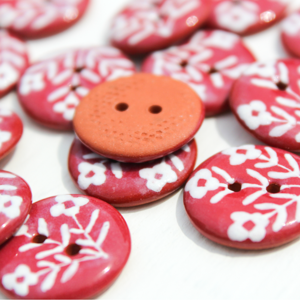 "Wallflowers" Ruby & White Button 3/4"