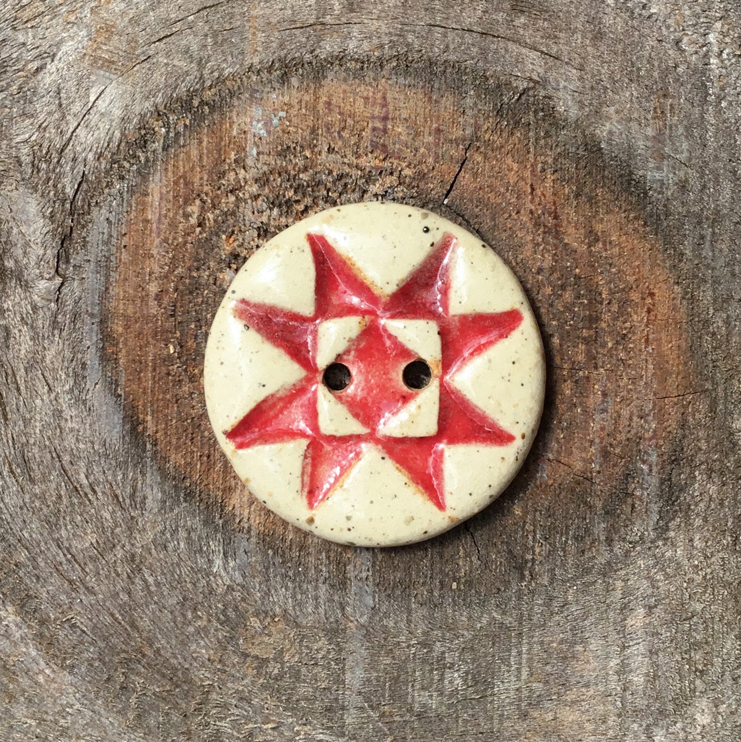 Rustic Style Ohio Star Stoneware Button 7/8"