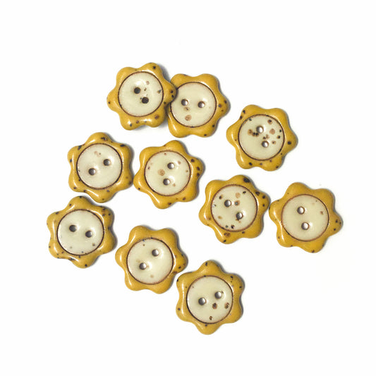 'Floral Darlings' Stoneware Button - Cream & Mustard 7/8"