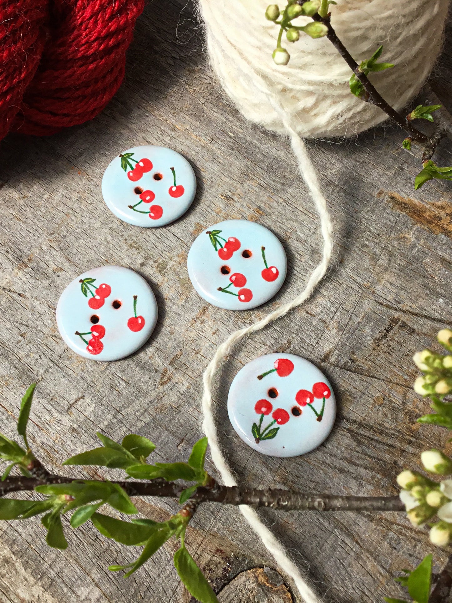 ‘Cherry Sky' Ceramic Button  1-1/16"