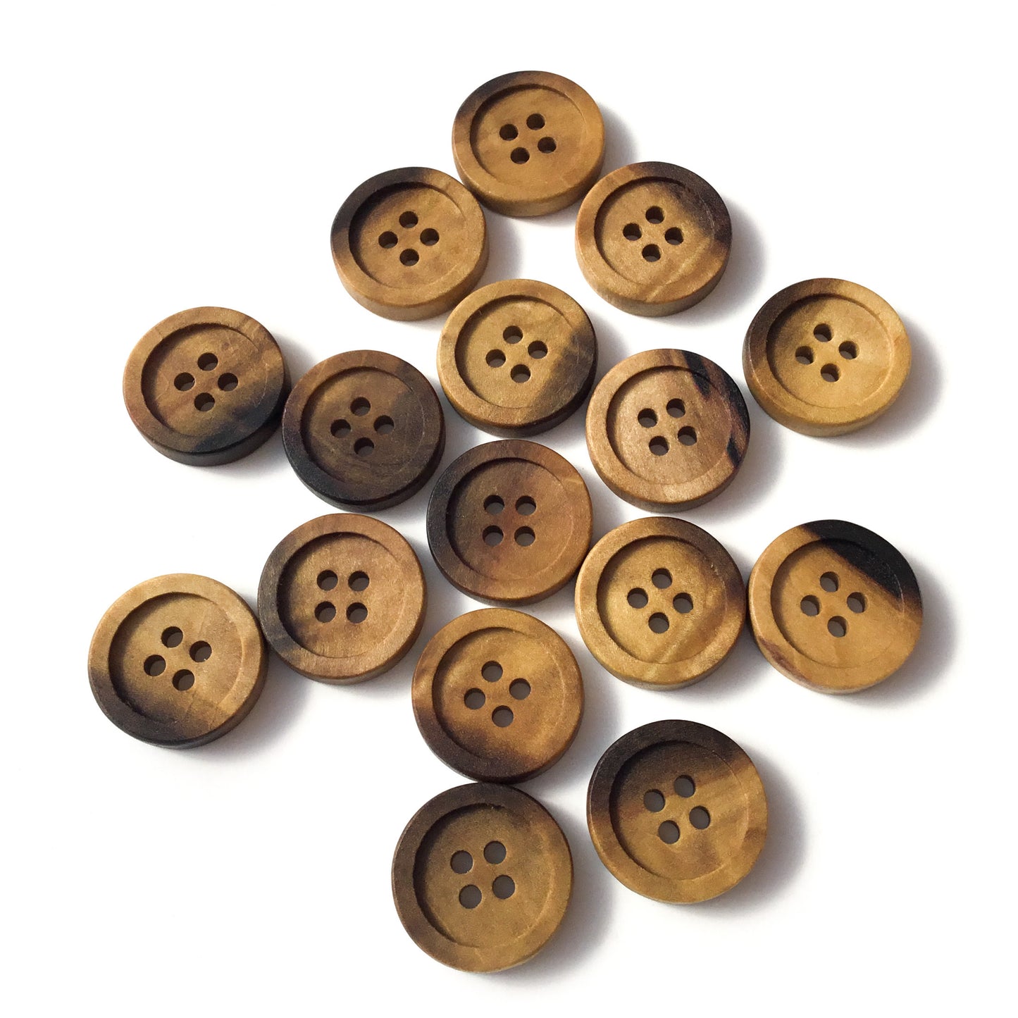 Four Hole Inset Button -'Black & Tan'  Poplar Wood  1"