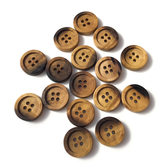 Four Hole Inset Button -'Black & Tan'  Poplar Wood  1"