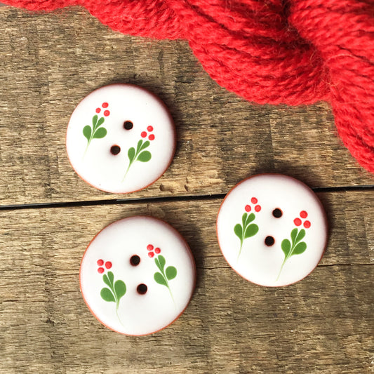 Ruby Sprig Ceramic Buttons  1-1/16”