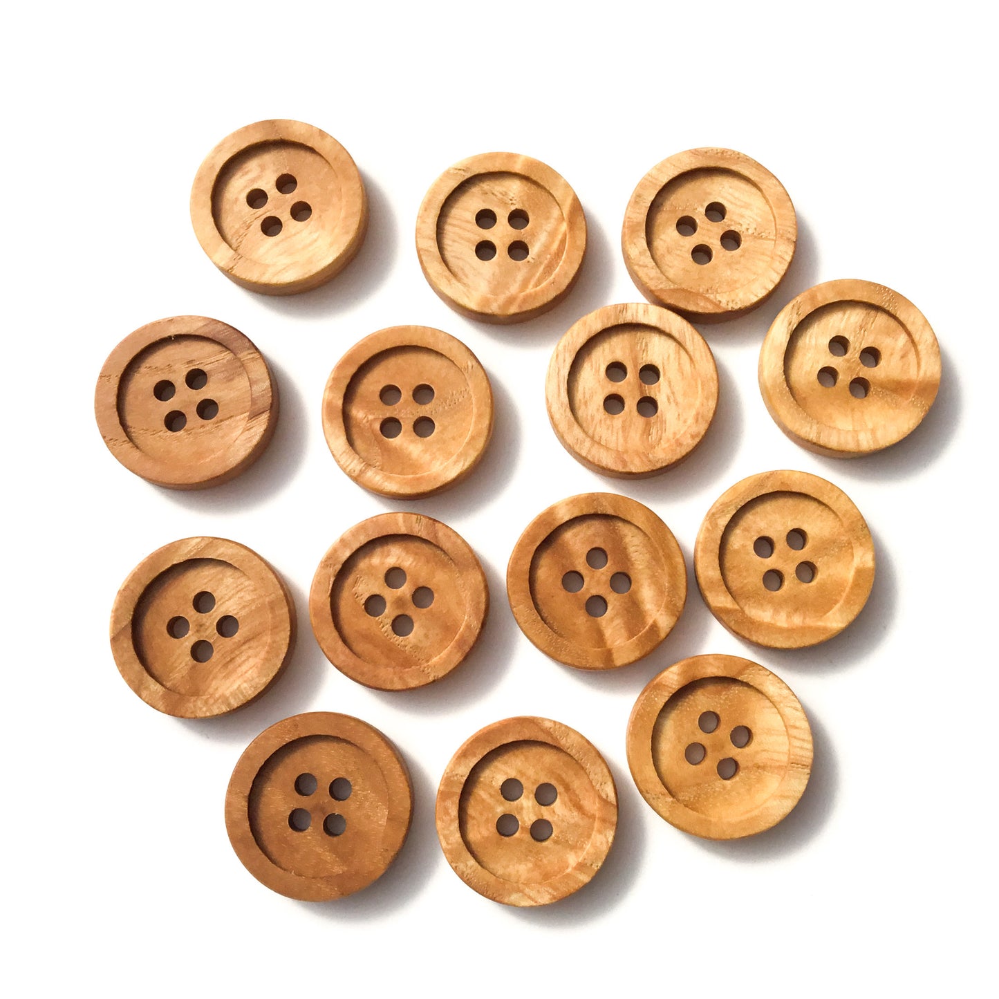 Four Hole Inset Button - 'Flame' Ash Wood  1"