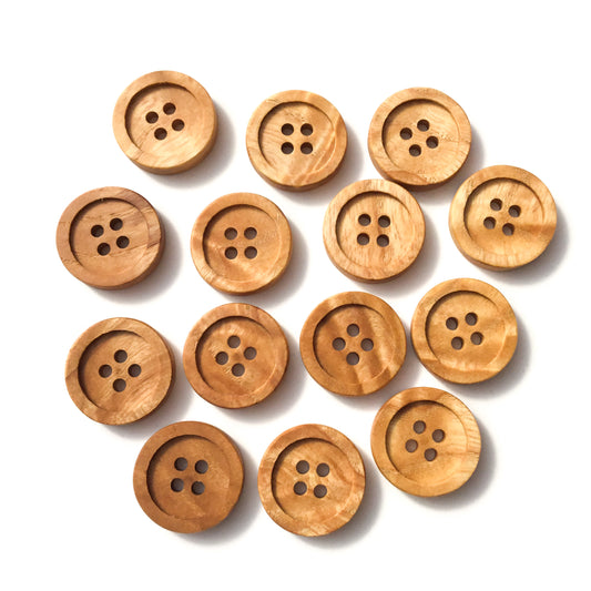 Four Hole Inset Button - 'Flame' Ash Wood  1"