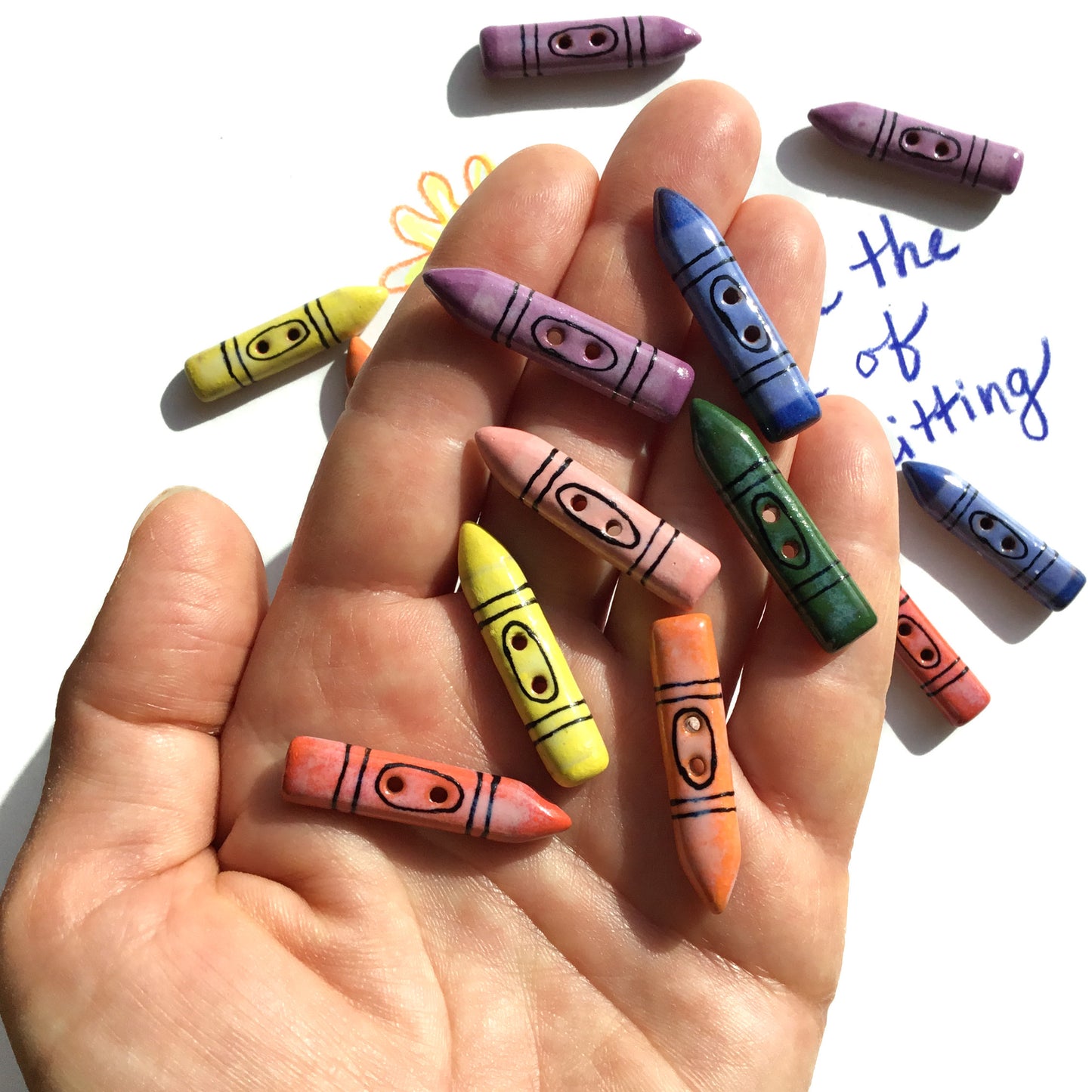 Colorful Crayons Earthenware Buttons 5/16" x 1-3/8"