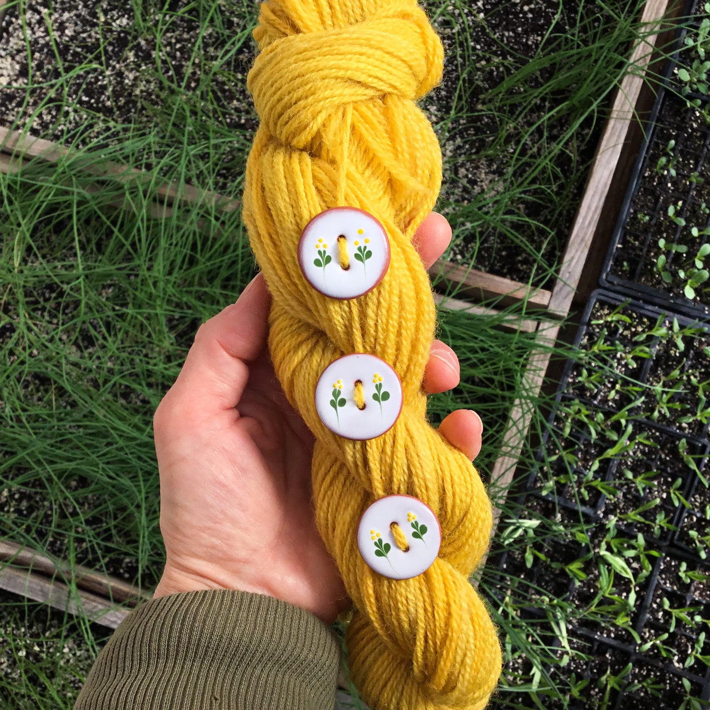 Yellow Sprig Ceramic Buttons  1-1/16”