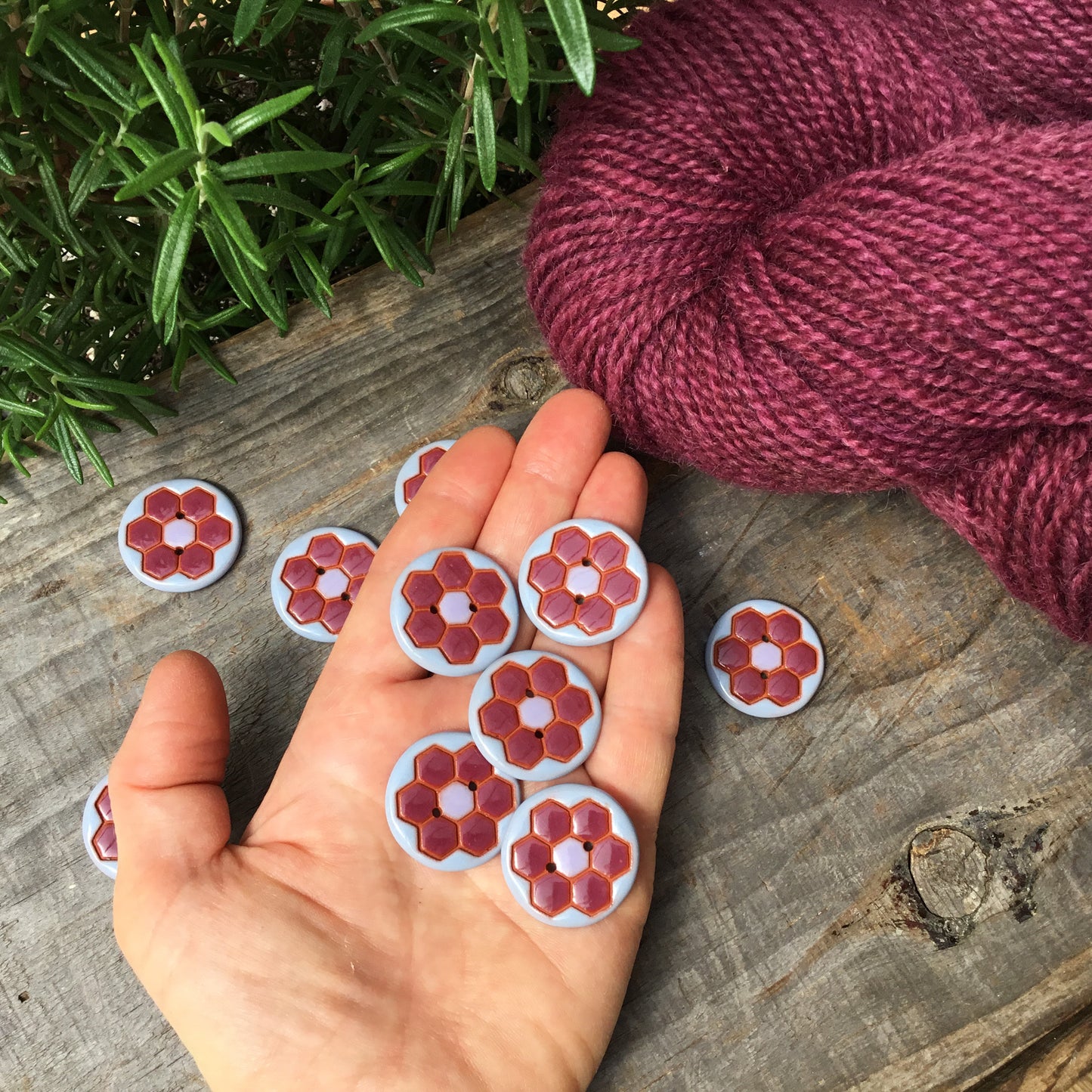 Periwinkle & Burgundy Grandma’s Flower Garden Button  1-1/16”