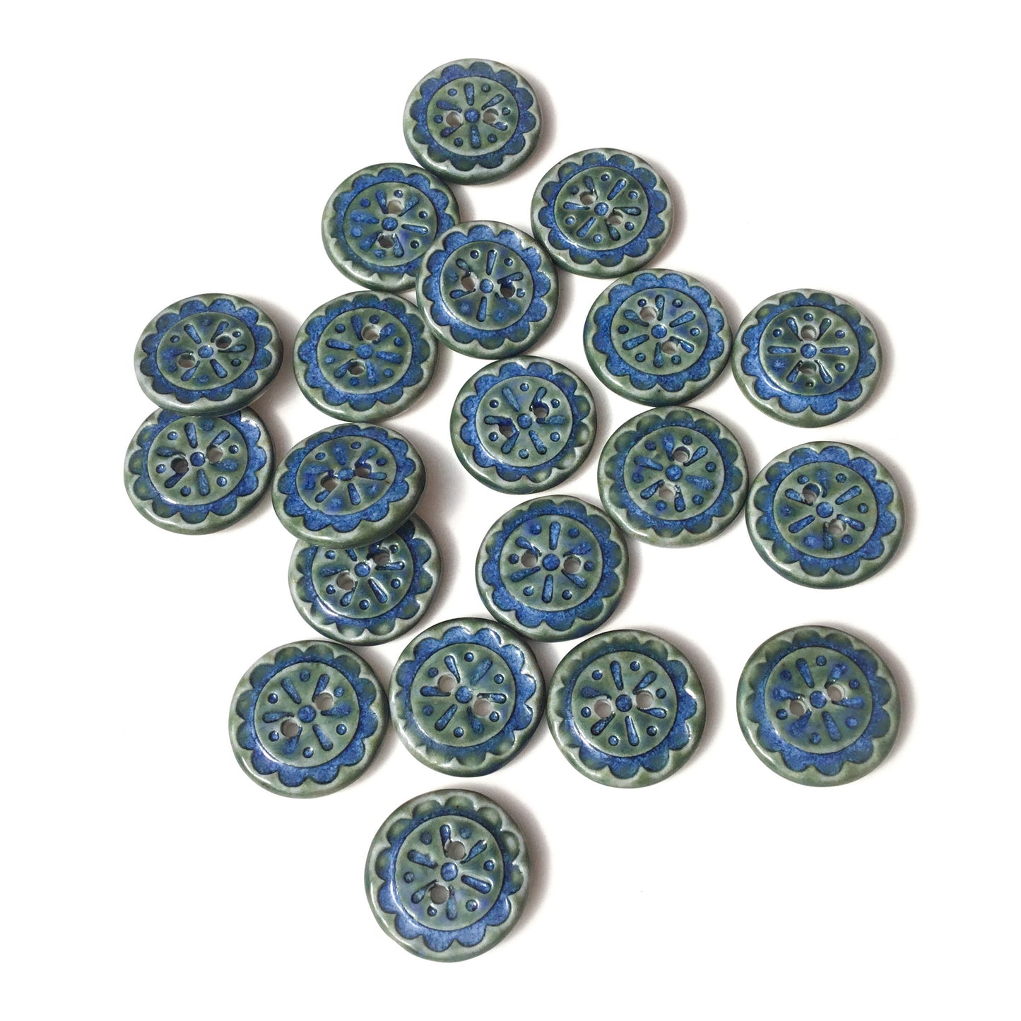 Scalloped Flowers Porcelain Button  ‘Indigo Float’  11/16"