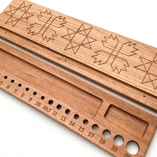 The Original Knitter’s Shelf  - Red Oak with Ohio Star & Bear Paw