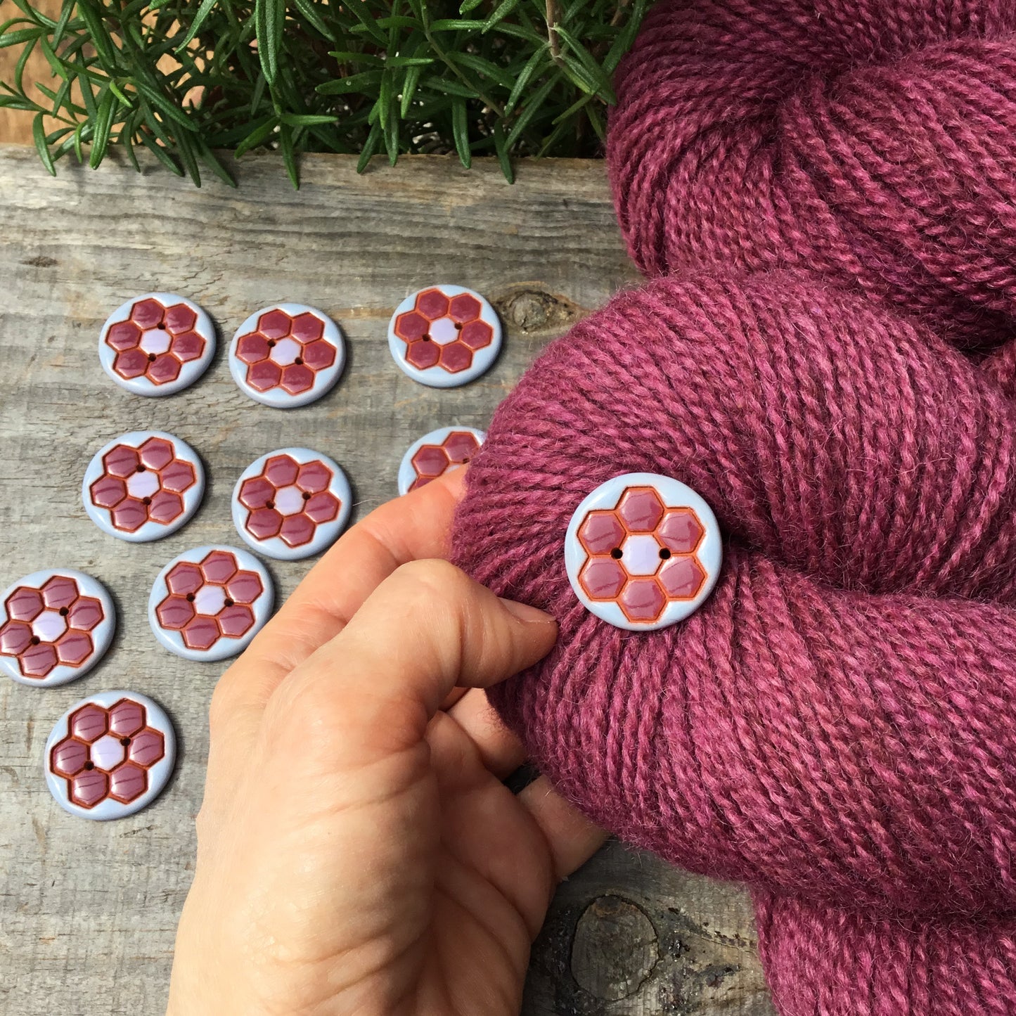 Periwinkle & Burgundy Grandma’s Flower Garden Button  1-1/16”