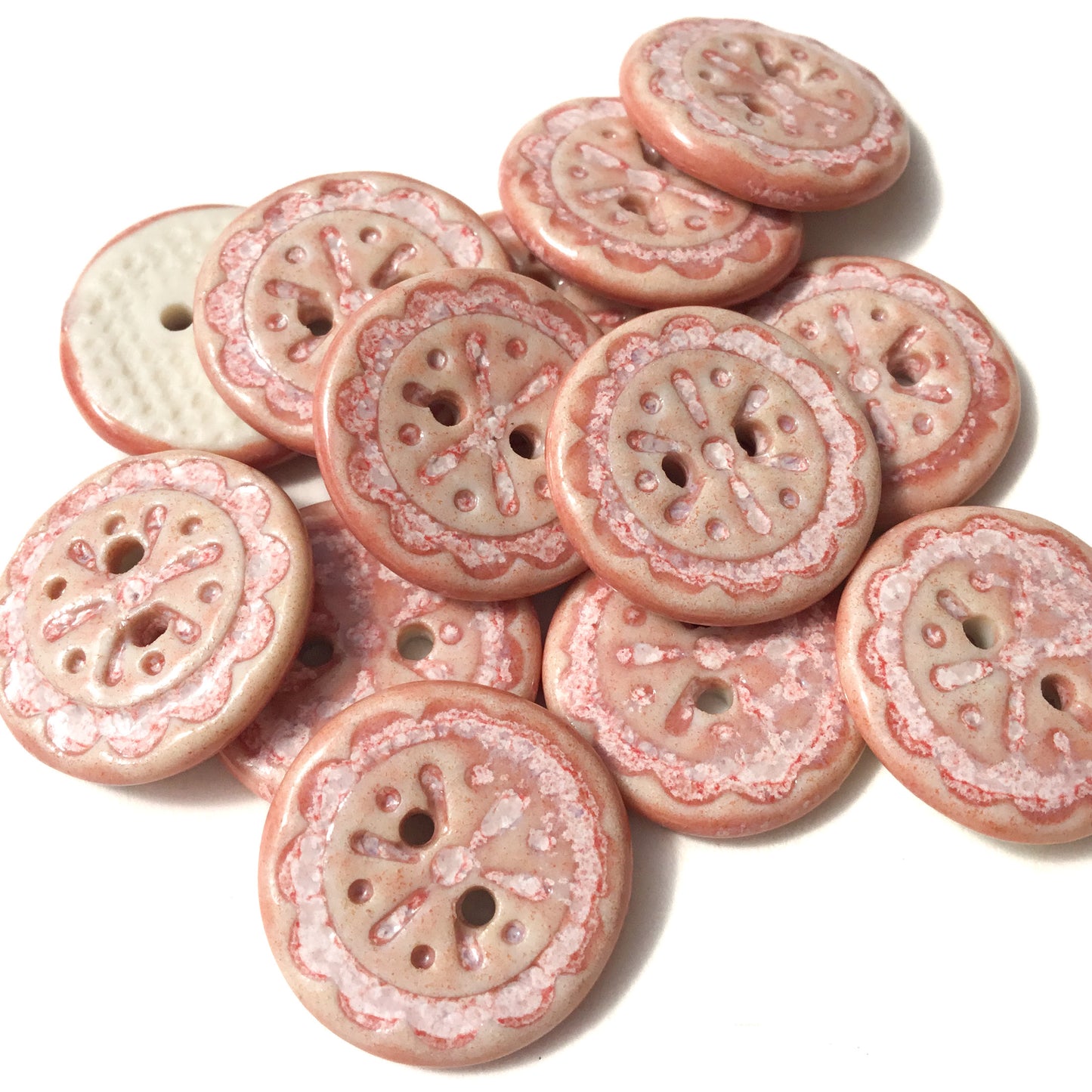 Scalloped Flowers Porcelain Button  ‘Rose Quartz’  11/16"