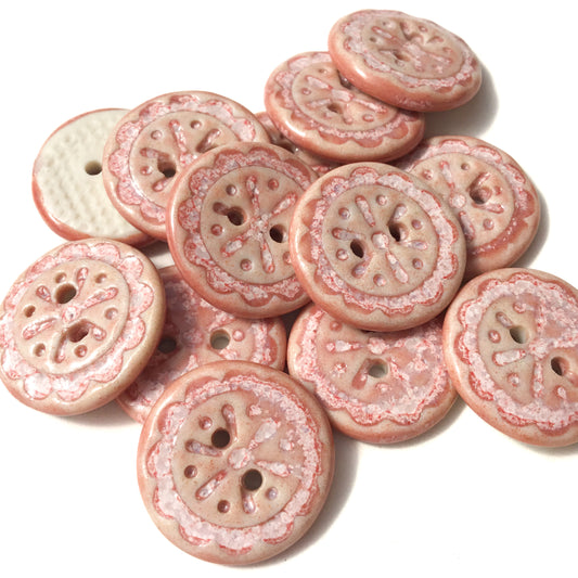 Scalloped Flowers Porcelain Button  ‘Rose Quartz’  11/16"