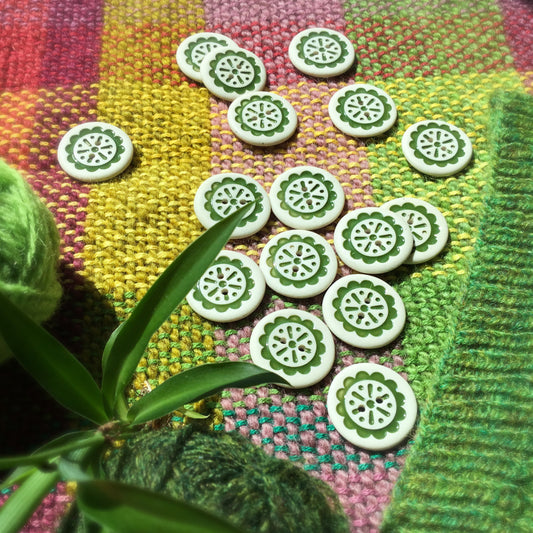 Scalloped Flower Porcelain Button ‘Green Thumb’ 1"