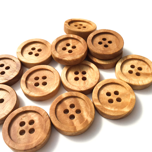 Four Hole Inset Button - 'Flame' Ash Wood  1"