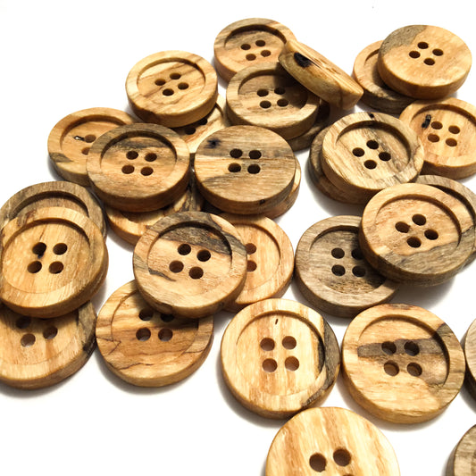 Four Hole Inset Button - Spalted Ash Wood  - 4 sizes