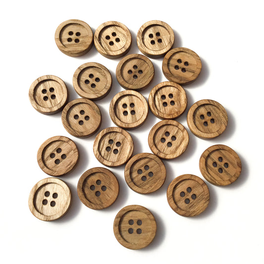 Four Hole Inset Button - Sassafras Wood  1"