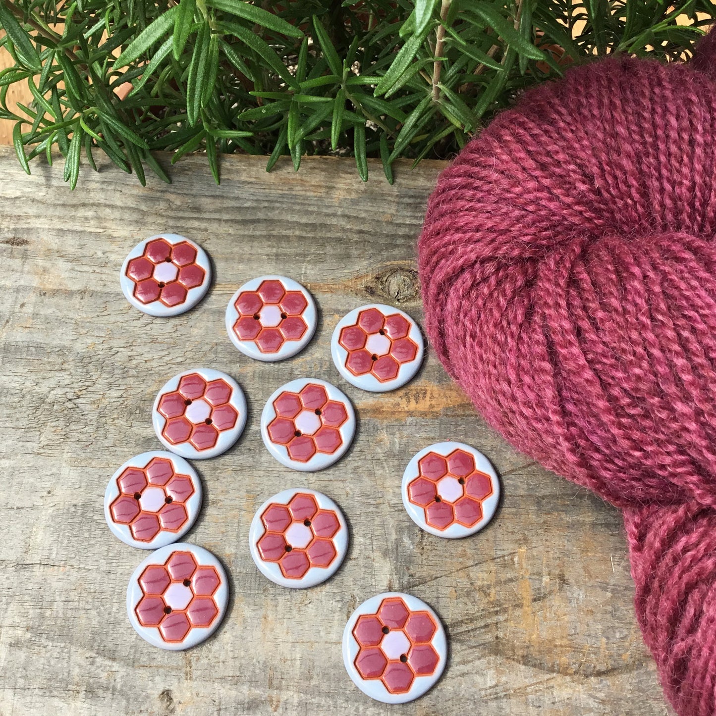Periwinkle & Burgundy Grandma’s Flower Garden Button  1-1/16”