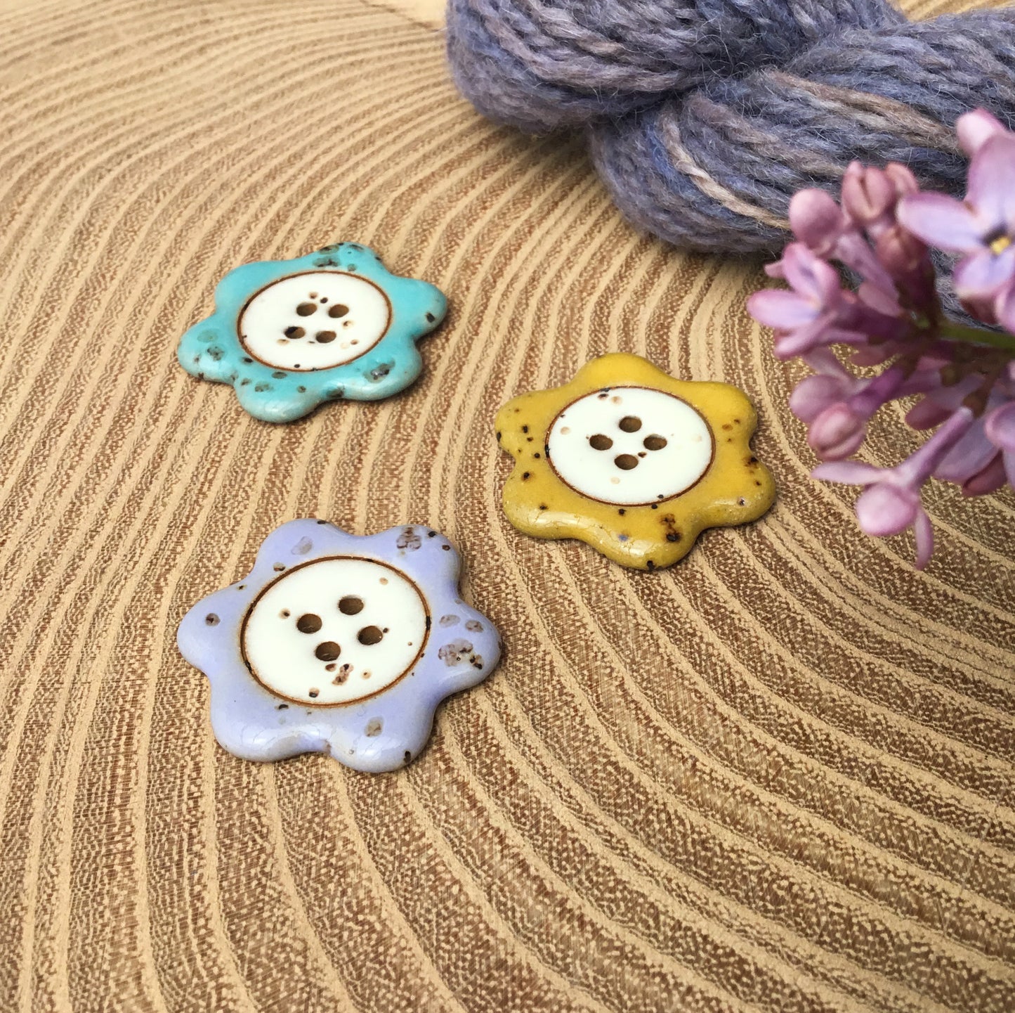 ‘Floral Darlings' Stoneware Button  1-1/8"