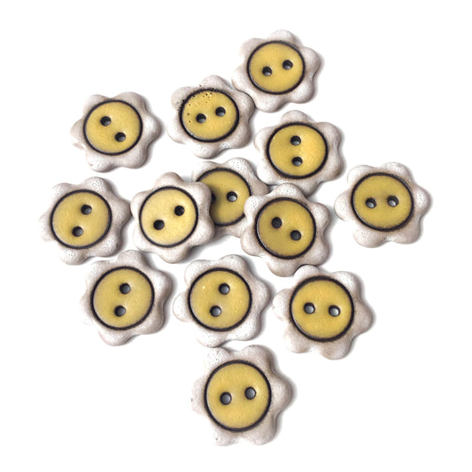 ‘Floral Darlings' Black Stoneware Button - Antique White & Yellow  7/8"
