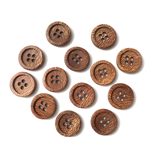 Four Hole Inset Button - 'Copper & Cream' Sycamore Wood  7/8"
